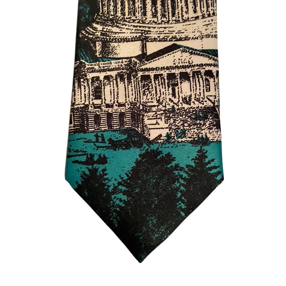 Aries Mode Fashion US Capitol Building Graphic Print Necktie Teal Black White